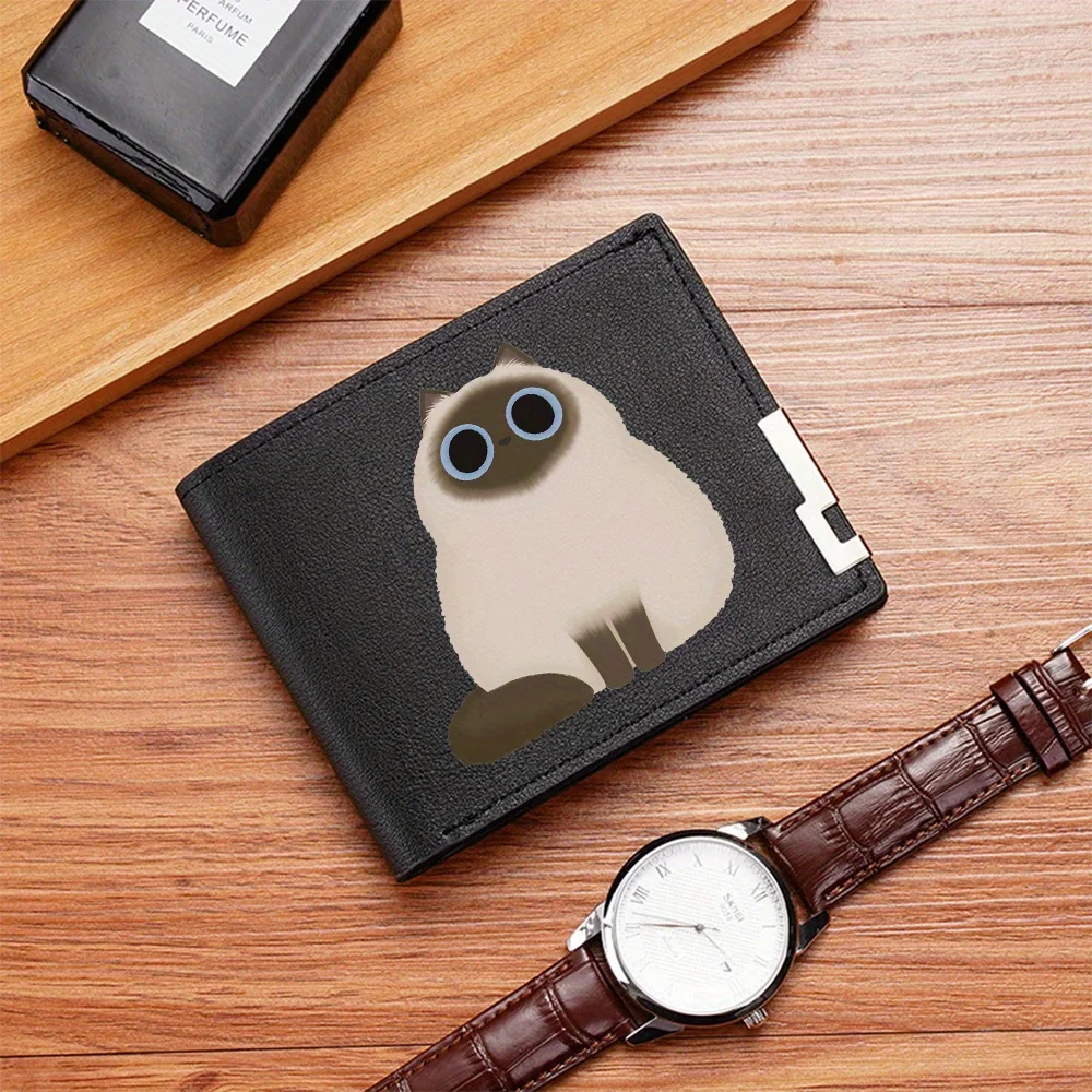 Fluffy cat big eyes sitting Men's Wallet Printing Design Simple Modern Stylish Business Father's Boyfriend's Christmas Lover's G