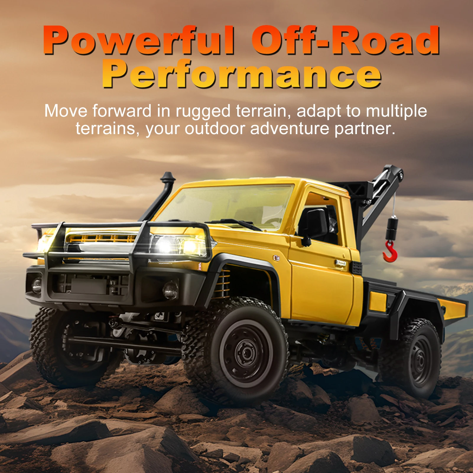 Grue de camion télécommandée, chenille télécommandée 4WD à l'échelle 1:12, camionnette jouet tout-terrain 2.4Ghz avec lumières, roue tout Terrain