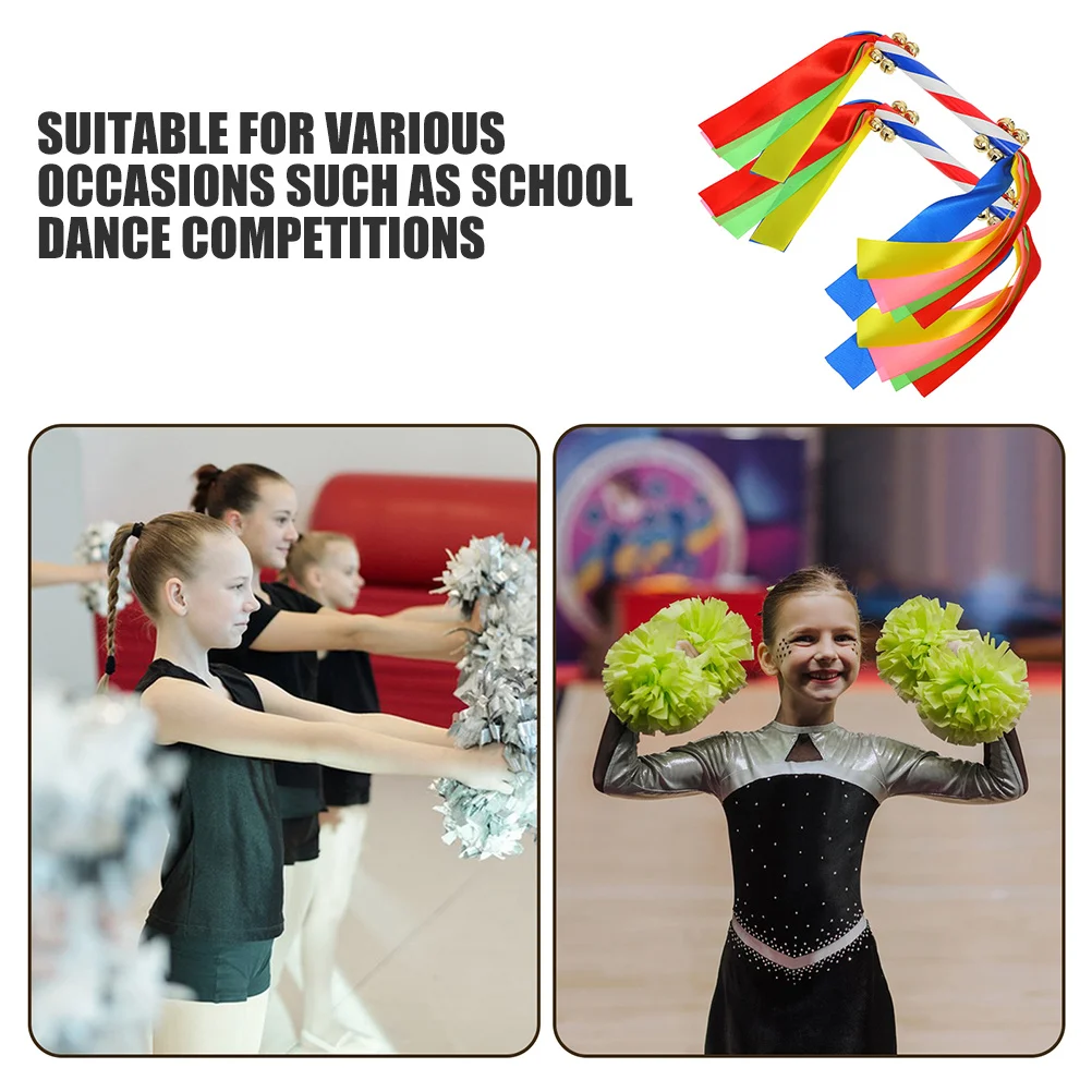 Cinta de animación con pompones para baile, palos de flores, campanas, accesorios de actuación deportiva portátiles y ligeros, 2 uds.