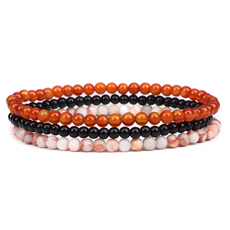 3pcs/Set Natural Stone Beaded Bracelet 4mm Lapis Lazuli Agat Bead Bracelets Couple Yoga Mini Bracelet for Men Women Jewelry Gift