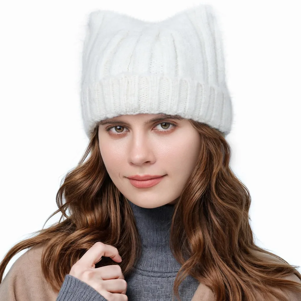

Cute Cat Ear Womens Winter Hat Stretch Warmer Knitted Beanie Knitted Thermal Beanie Winter