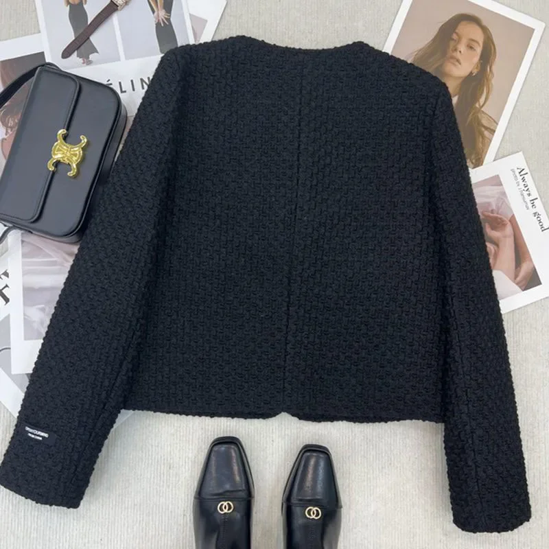 Chic Fleece-Filled Liner Jacket Women\'s Outwear 2024 Autumn Winter New Fashion Loose Casual French Tweed Coat Short Tops