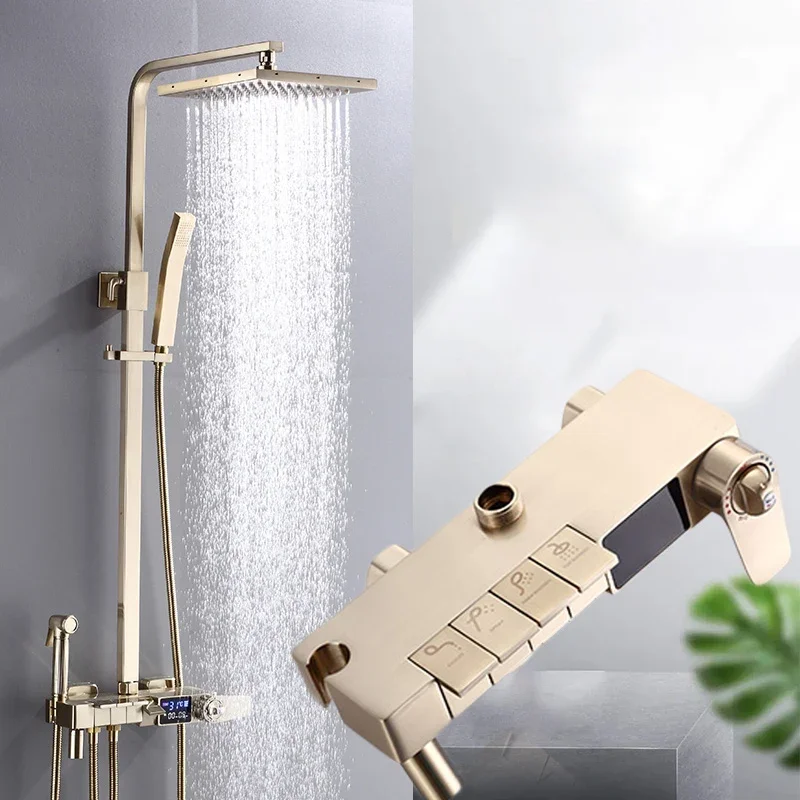 Brushed Gold European Bathroom Accessoris Shower Faucet Mixer Wall-mouted Rainfall Shower Set Square Shower Head