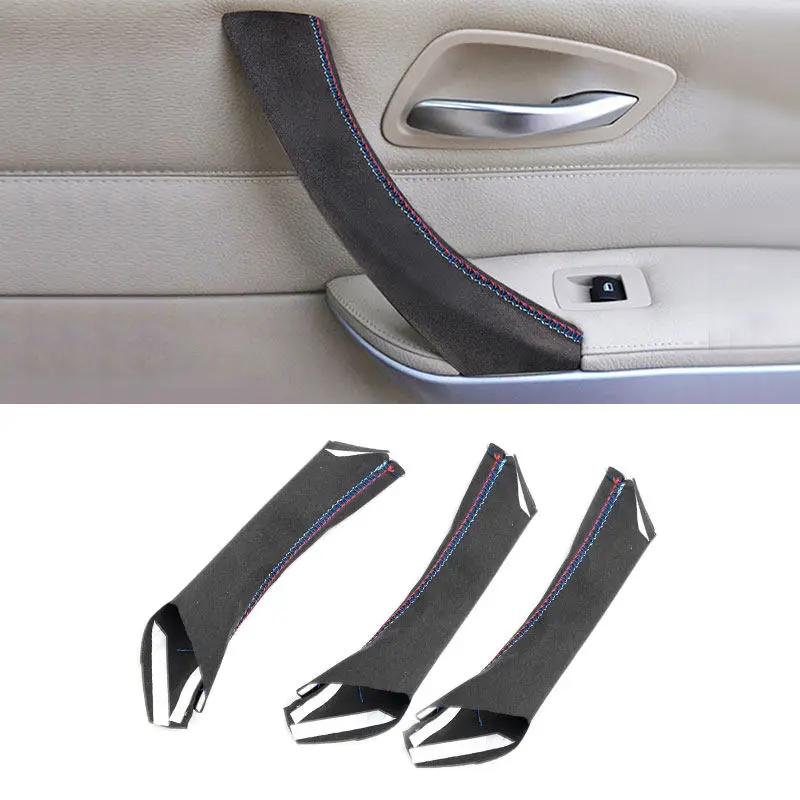 Car Inner  Left /Right Door Handle Pull Handle Cover For BMW 3 Series E90 E91 2005-2012 Hand Stitched Suede Leather Trim