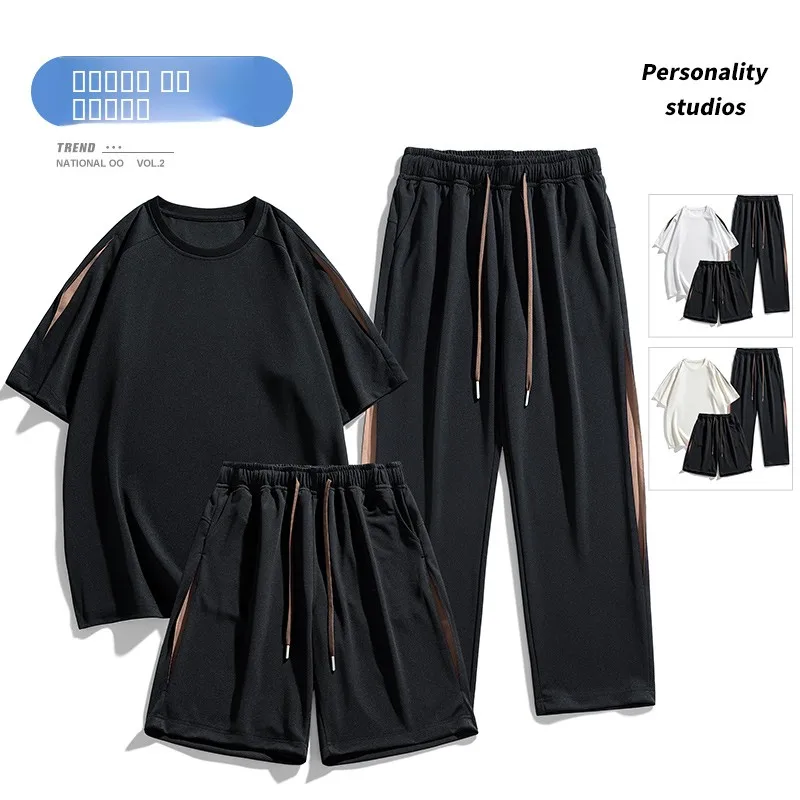 

Комплект спортивной одежды из ледяного шелка: мужская летняя тонкая футболка с коротким рукавом и шорты, повседневный комплект из двух предметов, мужская одежда