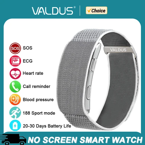 Imagen 1 del producto Pulsera Inteligente VALDUS VITRO ECG, Monitor de Ritmo Cardíaco y Presión Arterial, Resistente al Agua, Batería de Larga Duración, Fitness, SOS, Nuevo 2026, Sin Pantalla