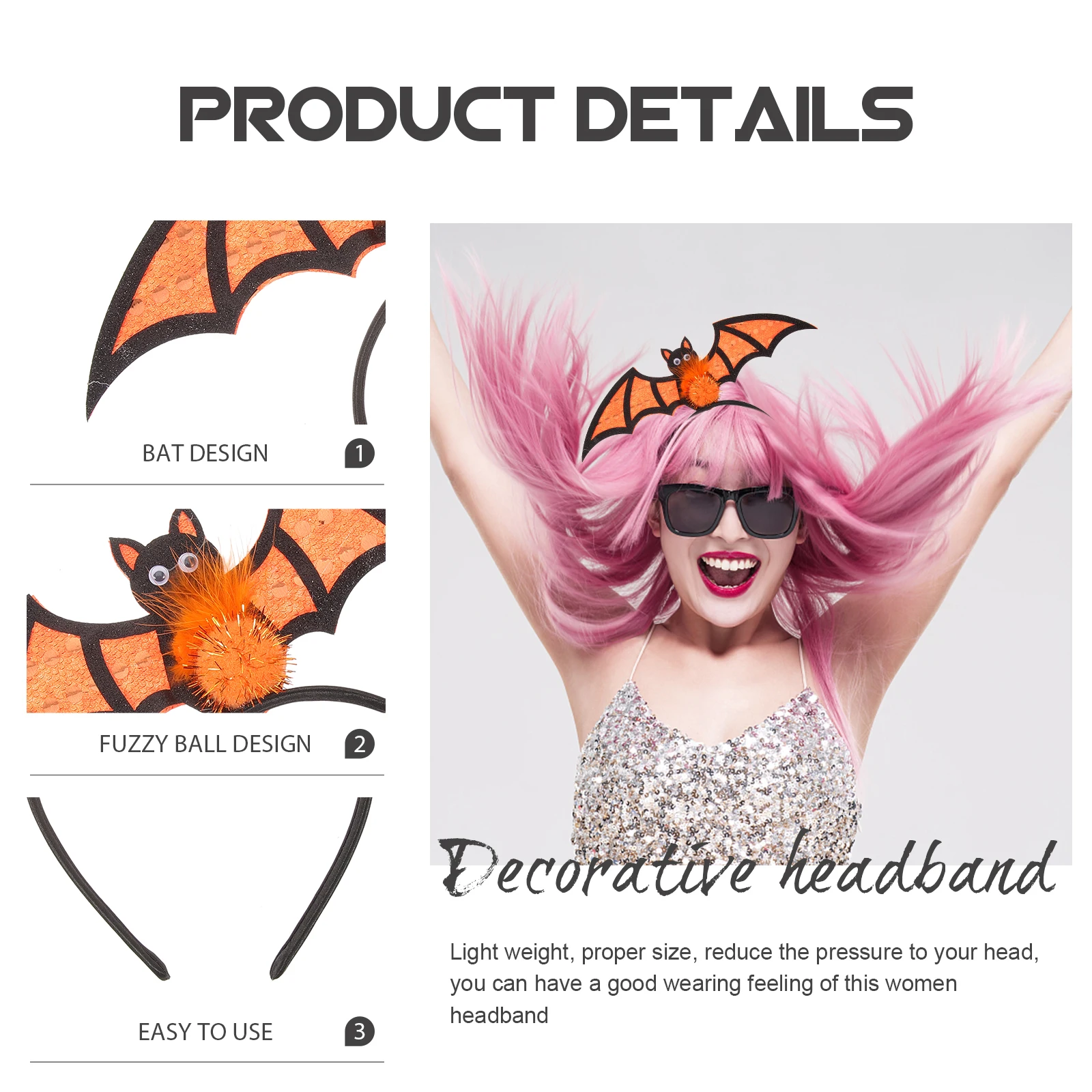

Bat Headband Halloween Hairband for Girls Accessories Headbands Costume Cloth Cosplay Headwear Party Themed
