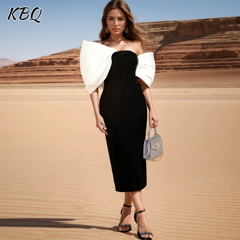 

KBQ Hit Color Elegant Sexy Dresses For Women Strapless Sleevless Backless High Wiast Slimming Long Dress Female Fashion Style