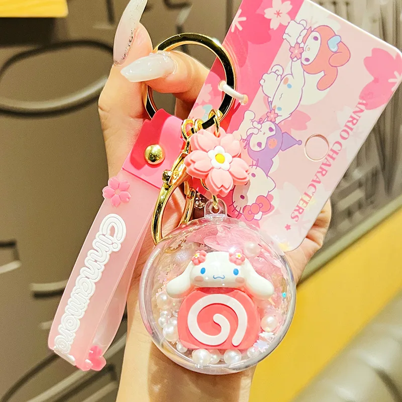Sanrio Kawaii Cinnamoroll Keychain Ciute 산리오 시나모롤 Cherry Blossom Collection 키링 Backpack Decor Children Toys Christmas Gift
