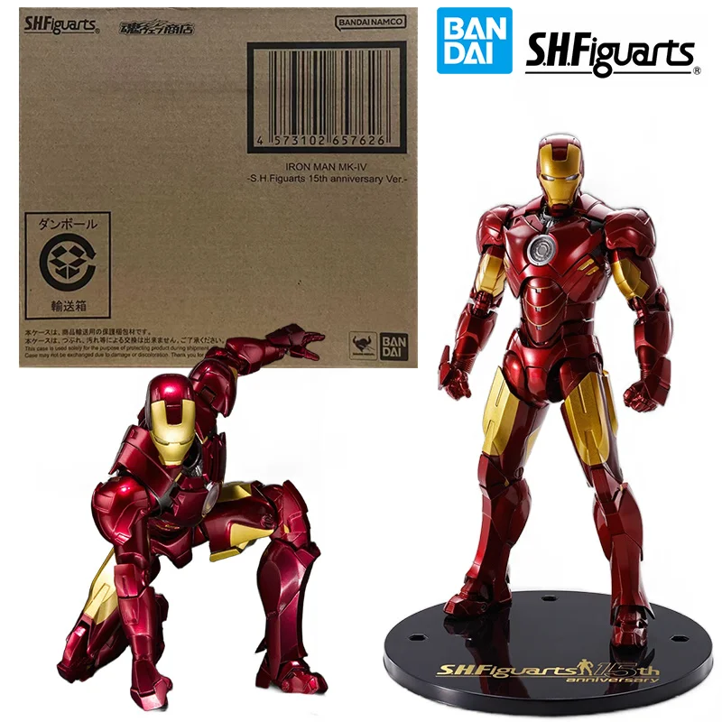 Bandai S.H.Figuarts Iron Man Mk4 15Th Anniversary Ver. 16Cm Anime Original Action Figure Model Toy Birthday Gift Collection