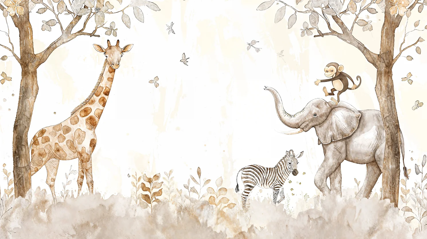 Custom wallpaper Hand-painted trees plants giraffes elephants and zebras bedroom TV background mural wallpaper for walls 3 d