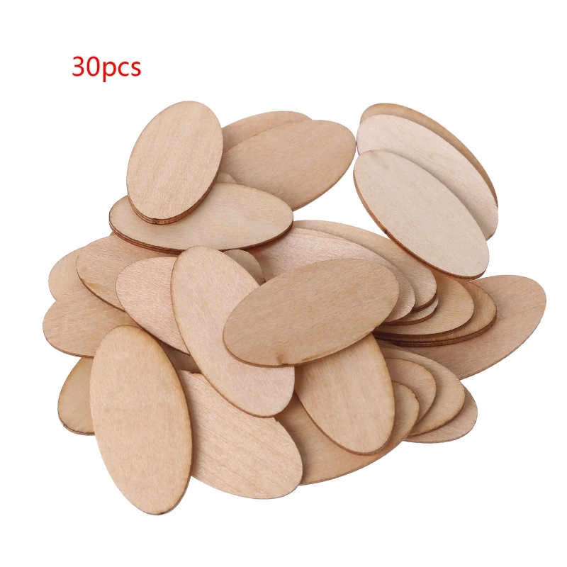 10/20/30pcs Oval Wooden Slices Chips Unfinished Cutout Name Tags DIY Scrapbook