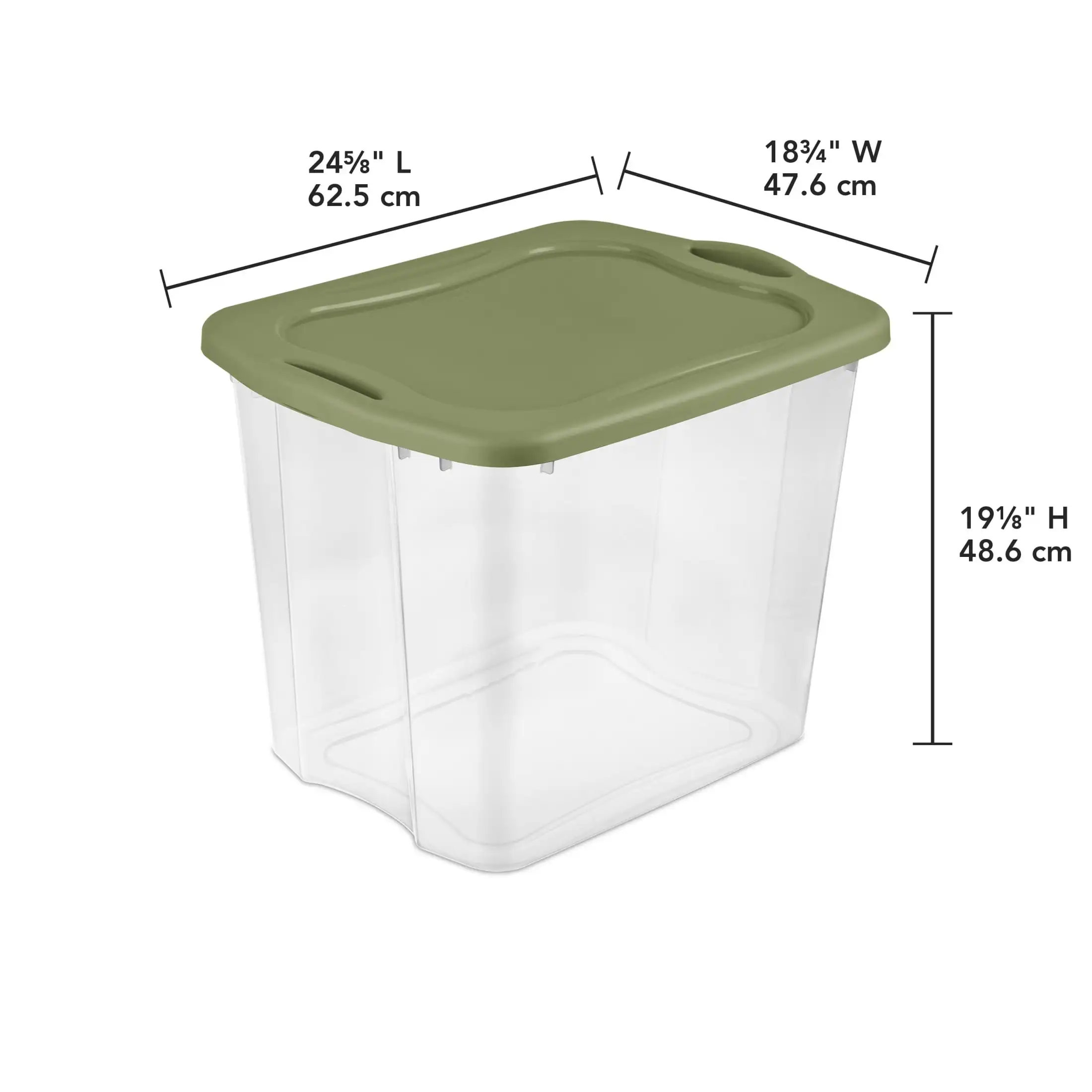 95 Quart Ez Carry, Clear Plastic Storage Bin, Full-Grip Handles, Green