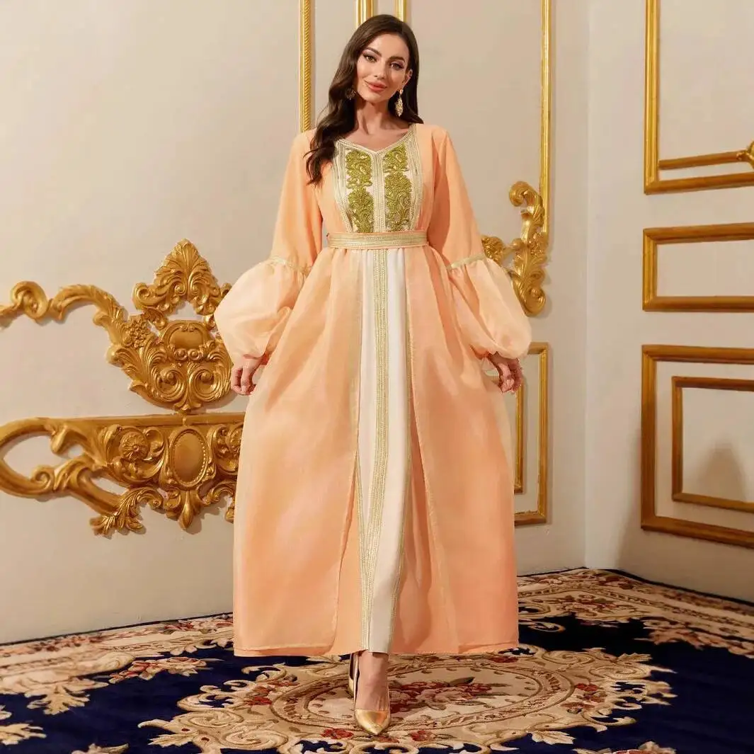

Women's Dubai Solid Color Robe Dress Elegant Turkish Gown Cardigan Long Dress Robe Abaya Ramadan Dubai Luxury Islam Elegant