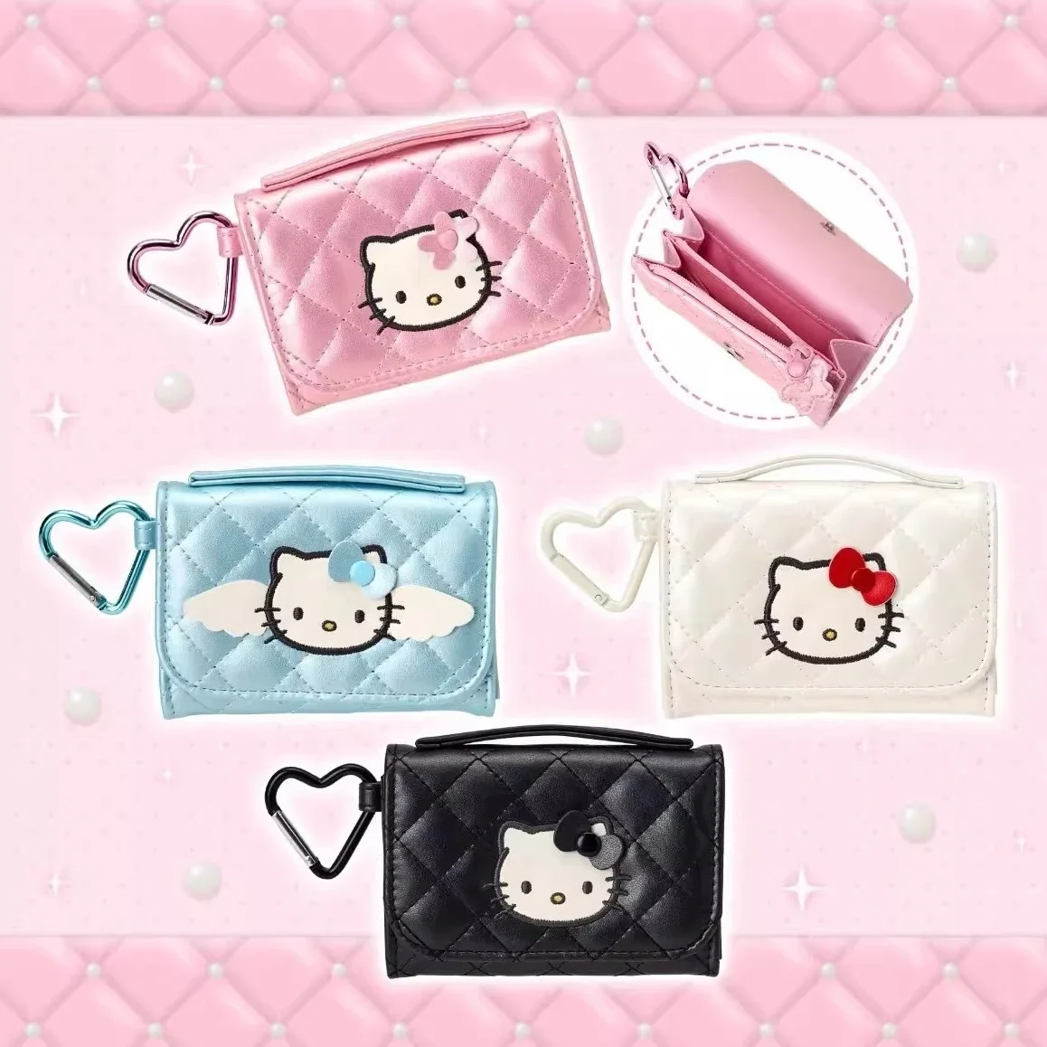 Monedero de Anime Kawaii Sanrio Hellokitty My Melody, Bordado y Acolchado, Porta Tarjetas, Bolsa Pequeña Portátil, Lindos Juguetes de Dibujos Animados