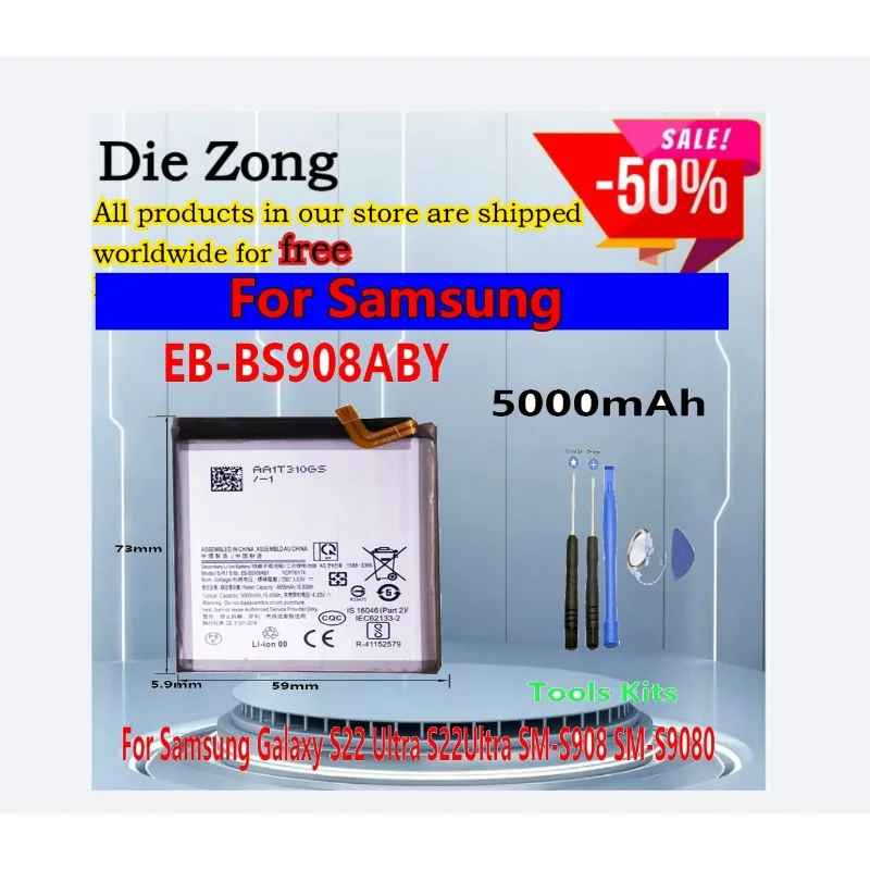 

New Flash sale EB-BS908ABY 5000mAh Original Battery For Samsung Galaxy S22 Ultra S22Ultra SM-S908 SM-S9080