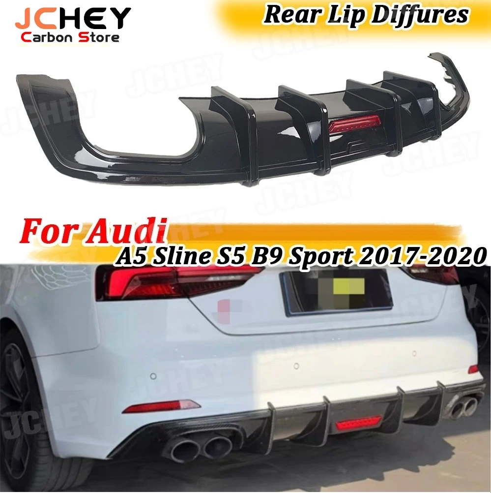 JCHEY ABS Gloss Black Rear Bumper Lip Diffuser Spoiler With Lamp for Audi A5 Sline S5 B9 Sport 2017-2020 Rear Lip Diffuser