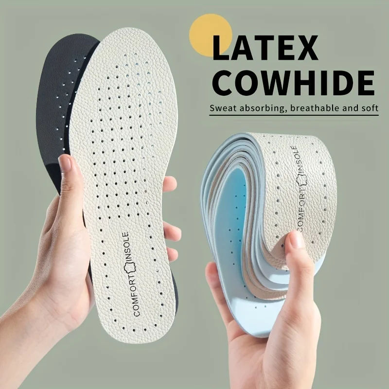 Leather Insole Thickened Latex Shoes Pads Soft Breathable Summer Sports Shock Absorbing Deodorization Inserts
