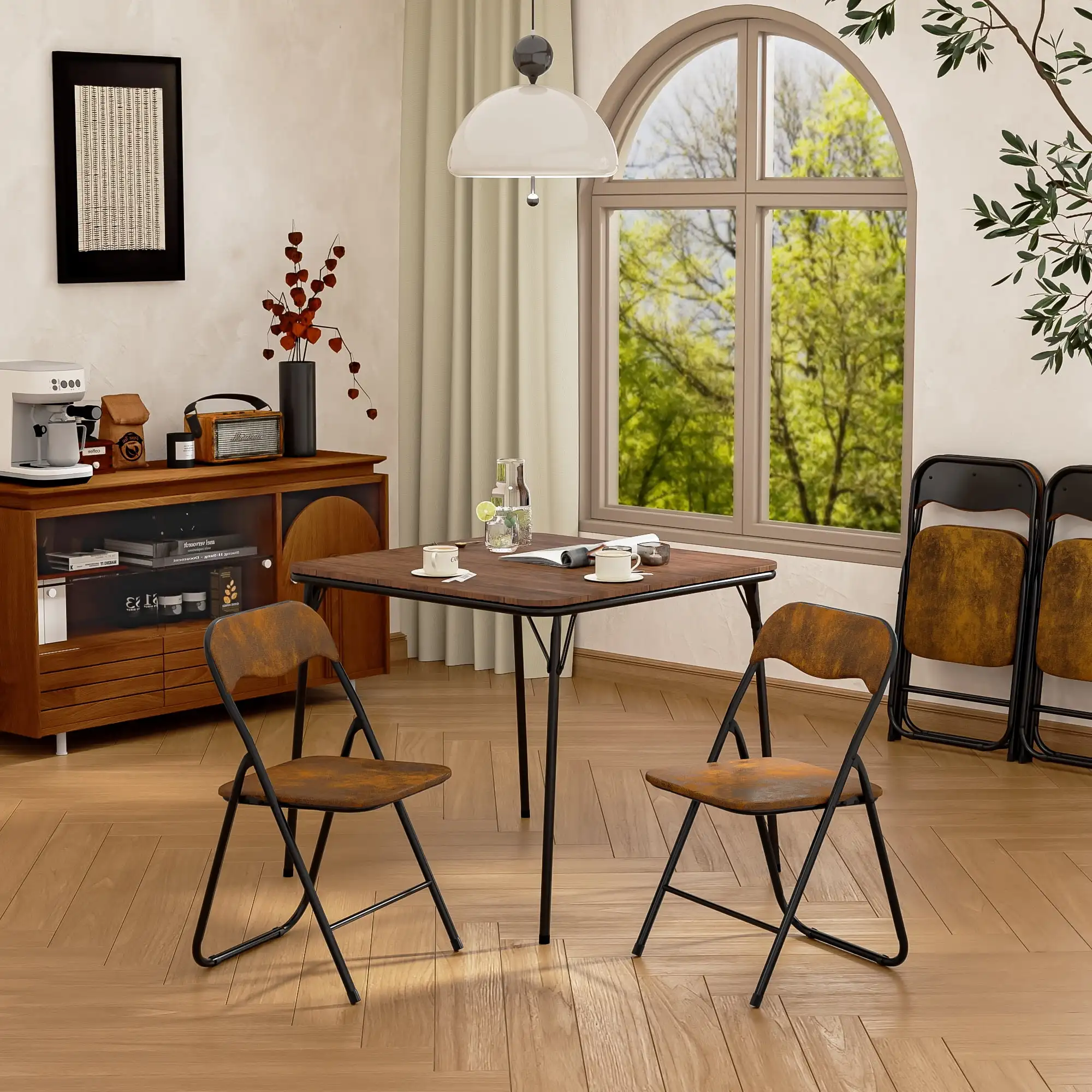 

Homy Casa 33'' Folding Card Table with Wood-Look Top, Portable Table for Party Picnics Games, Brown