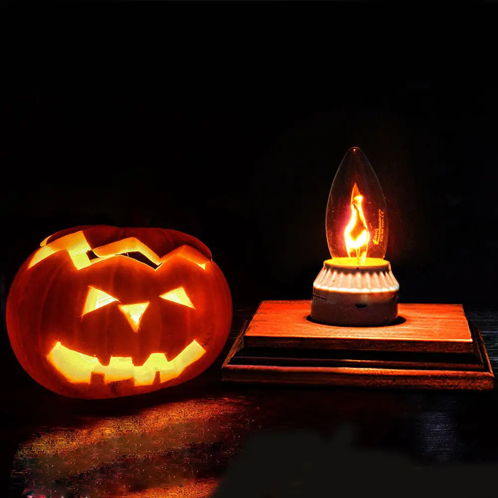 Lampadina a candela a Led da 2 pezzi E14 E27 lampadina a effetto fiamma a LED 3W AC220V casa per la decorazione di Halloween lampadina a candela con fiala di illuminazione