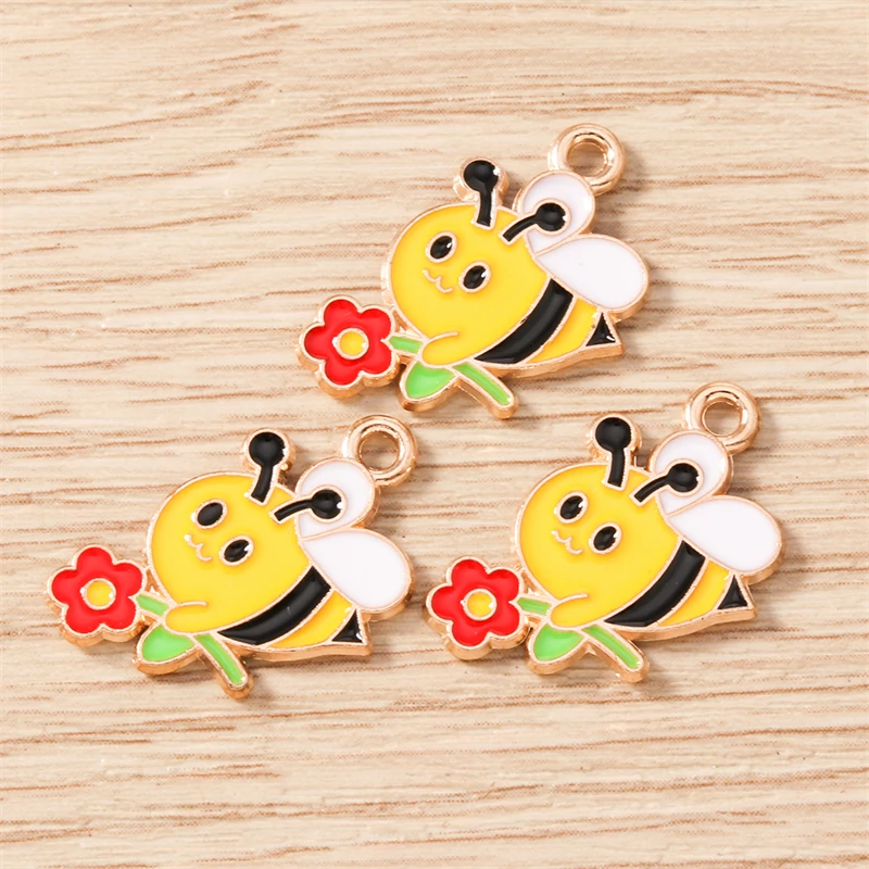 10 Stück Mix Cartoon Tier Biene Charms Emaille Honigbiene Blume Charms Anhänger für Schmuckherstellung Halsketten Ohrringe DIY Handwerk Geschenk – Detail 15
