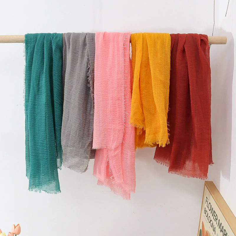 Crinkle Muslim Women Scarves And Shawls Soft Imitation Cotton And Linen Hijabs