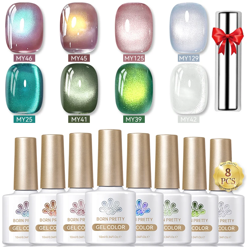 

BORN PRETTY 8 Bottles Violet Haze Cat Magnetic Nail Gel Polish Set With Magnet Stick Glass Moonlight Soak Off UV Varnish Maniure