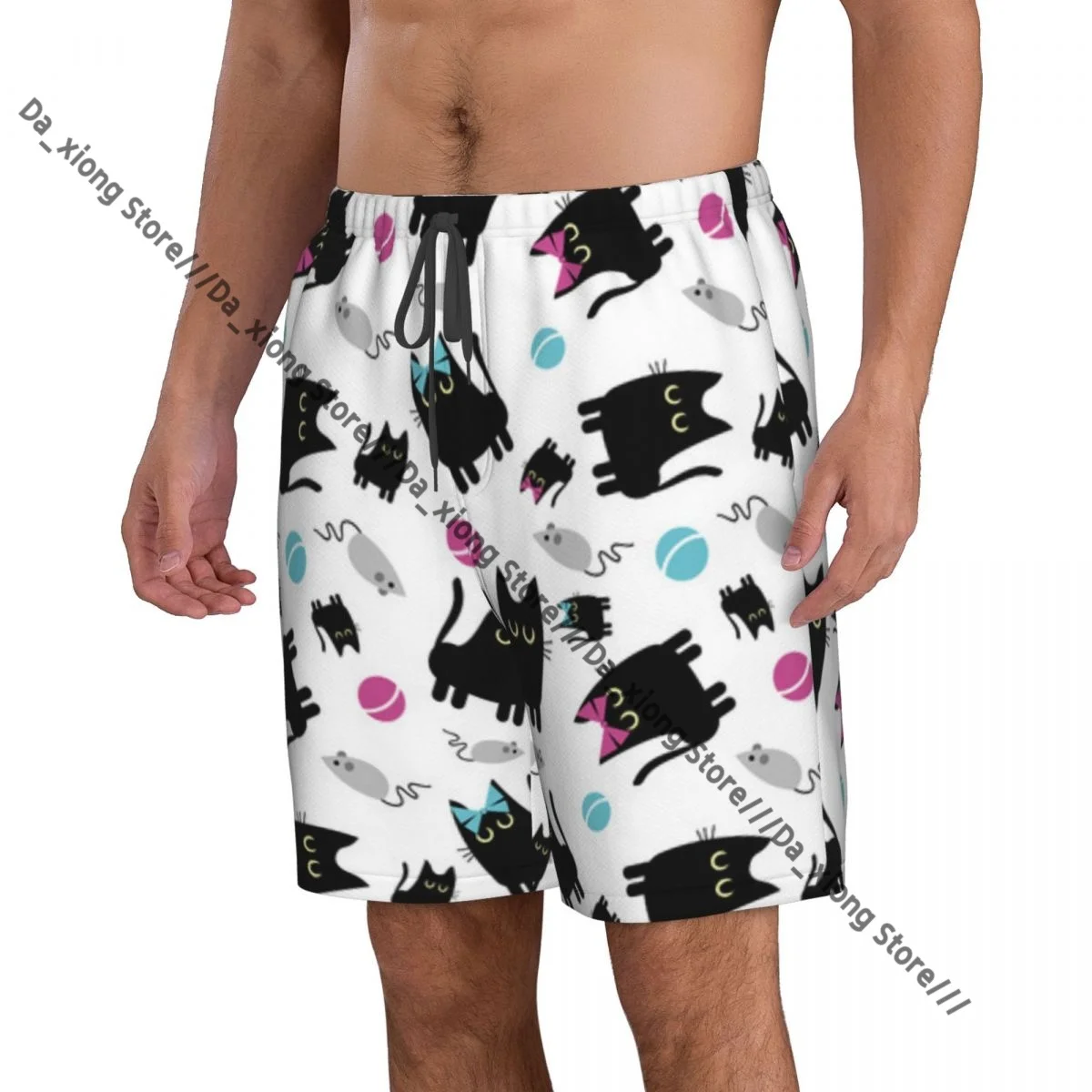 Men Beach Short Quick-drying Swimming Trunk Black Cats Background Swimwear Swimsuit Bathing Shorts