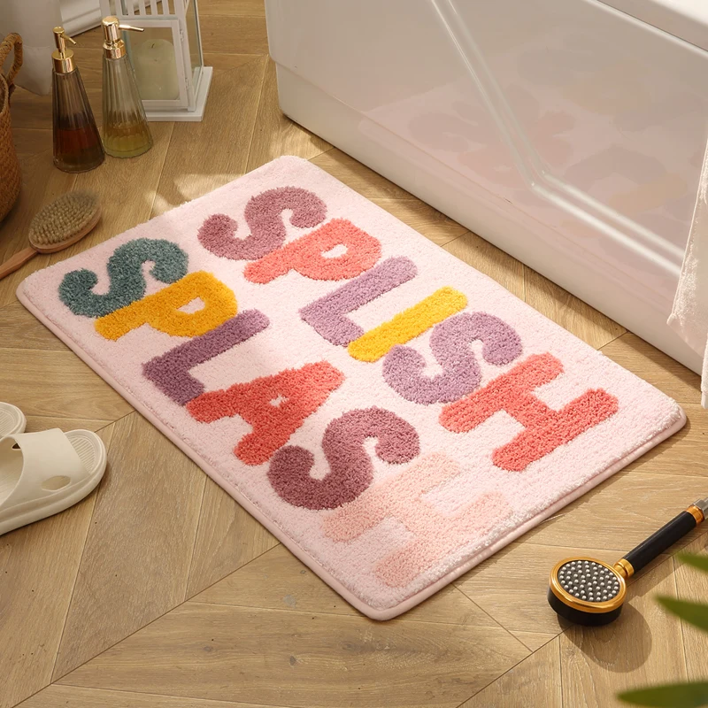 

Colorful Tufting Letters Bathroom Mat Soft Rug Fluffy Bathmat Bedroom Carpet Floor Safety Pad Aesthetic Home Room Warm Decor