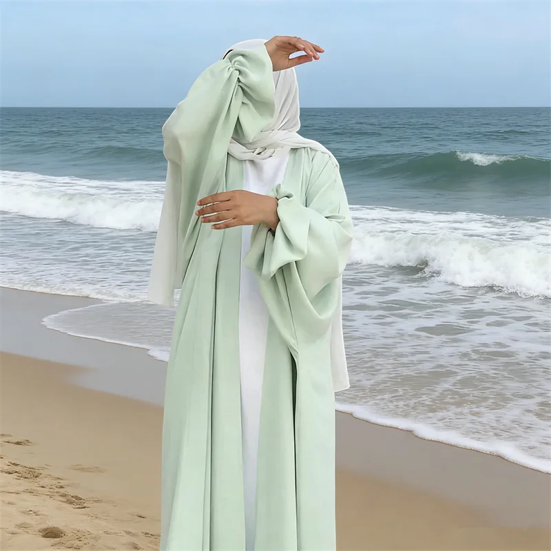 Modest Open Abaya Shiny Satin Cardigan Muslim Women Dress Turkey Arabic Kaftan Robe Kimono Eid Ramadan Caftan Kebaya Jalabiya