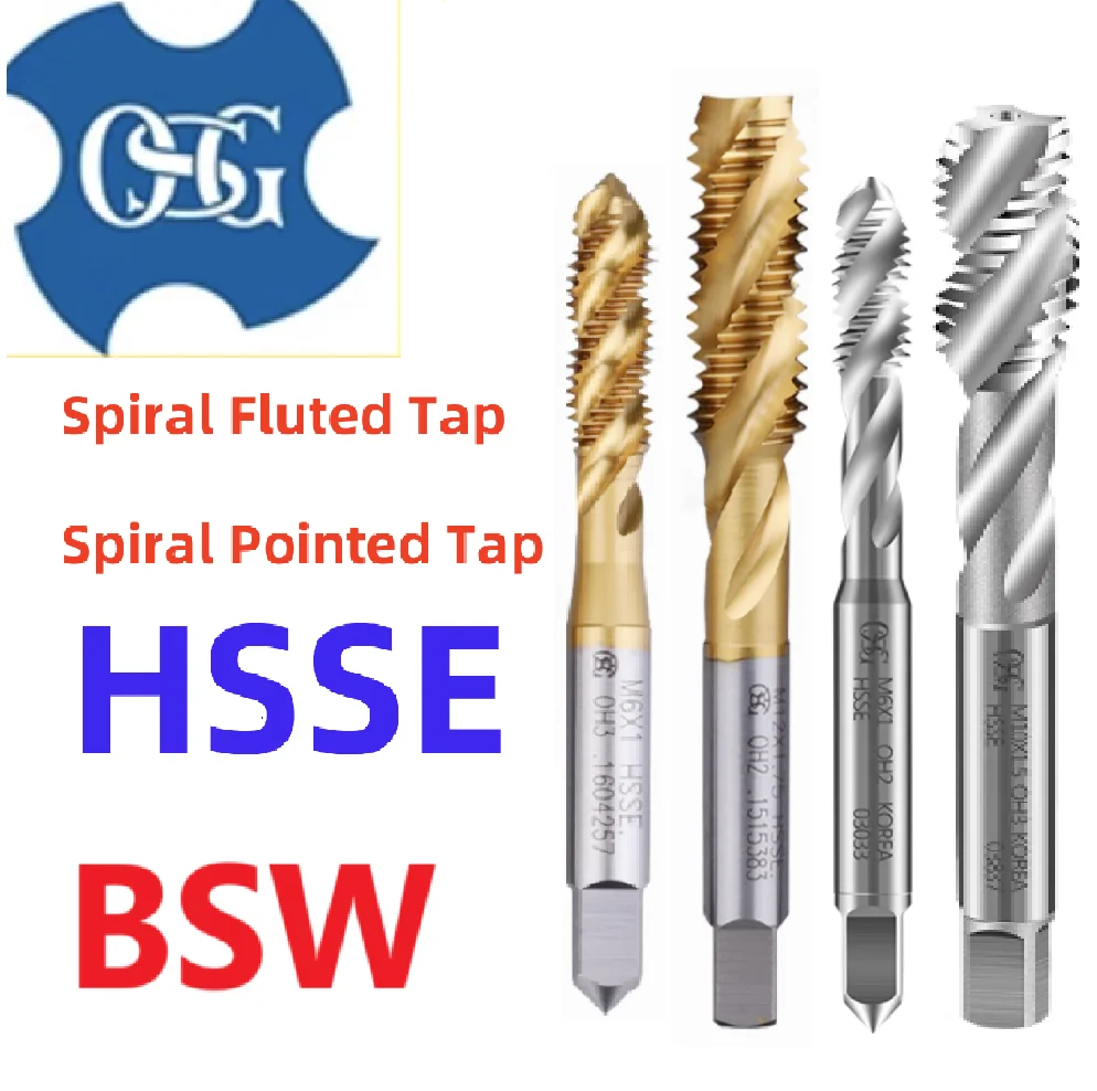 1PCS British Original OSG JIS Tin Coated Spiral Fluted Tap BSW1/8 5/32 3/16 7/32 1/4 3/8 5/16 7/16 5/8 Machine Thread Taps