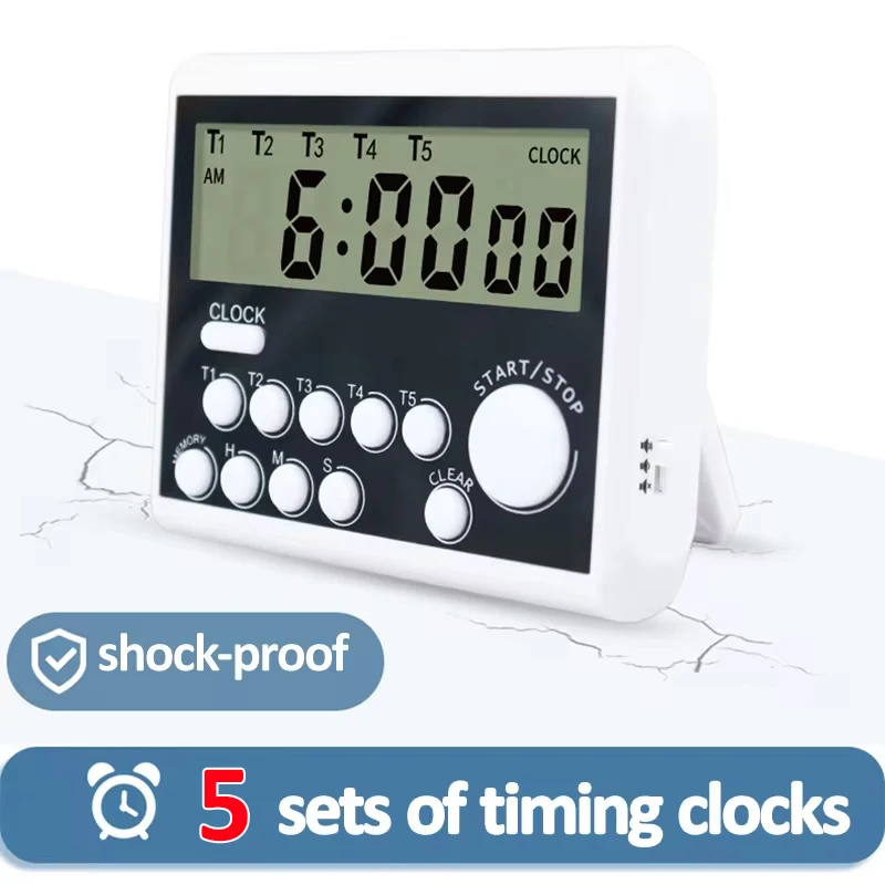 Digital Kitchen Timer 4/5 Channels Count UP/Down Timer Cooking Timer Stopwatch Large Display Adjustable Volume Alarm Clocks