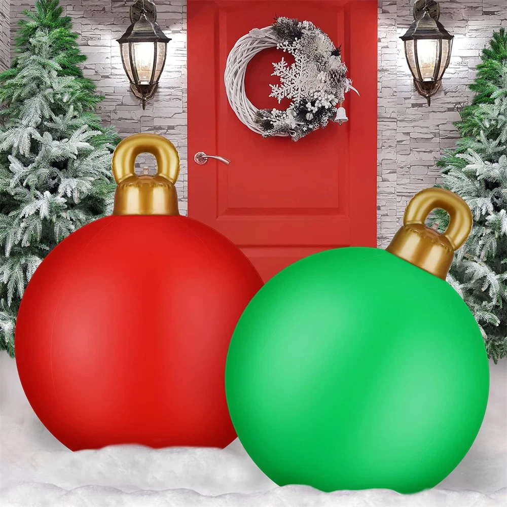 60cm Christmas Inflatable Ball Green Red Solid Color Outdoor Garden Decors  Xmas Tree  Large Hanging Ball 2025 New Year Decors