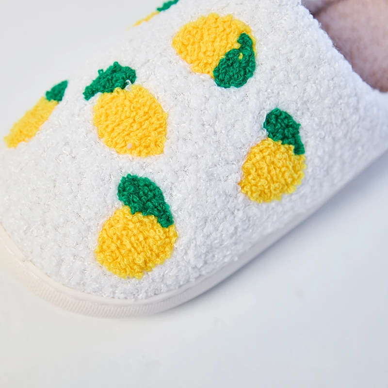 الليمون الفاكهة نمط المرأة نعال من القطن داخلي المنزل دافئ مريح النعال الناعمة عدم الانزلاق مبطن شبشب شتوي سميك #3