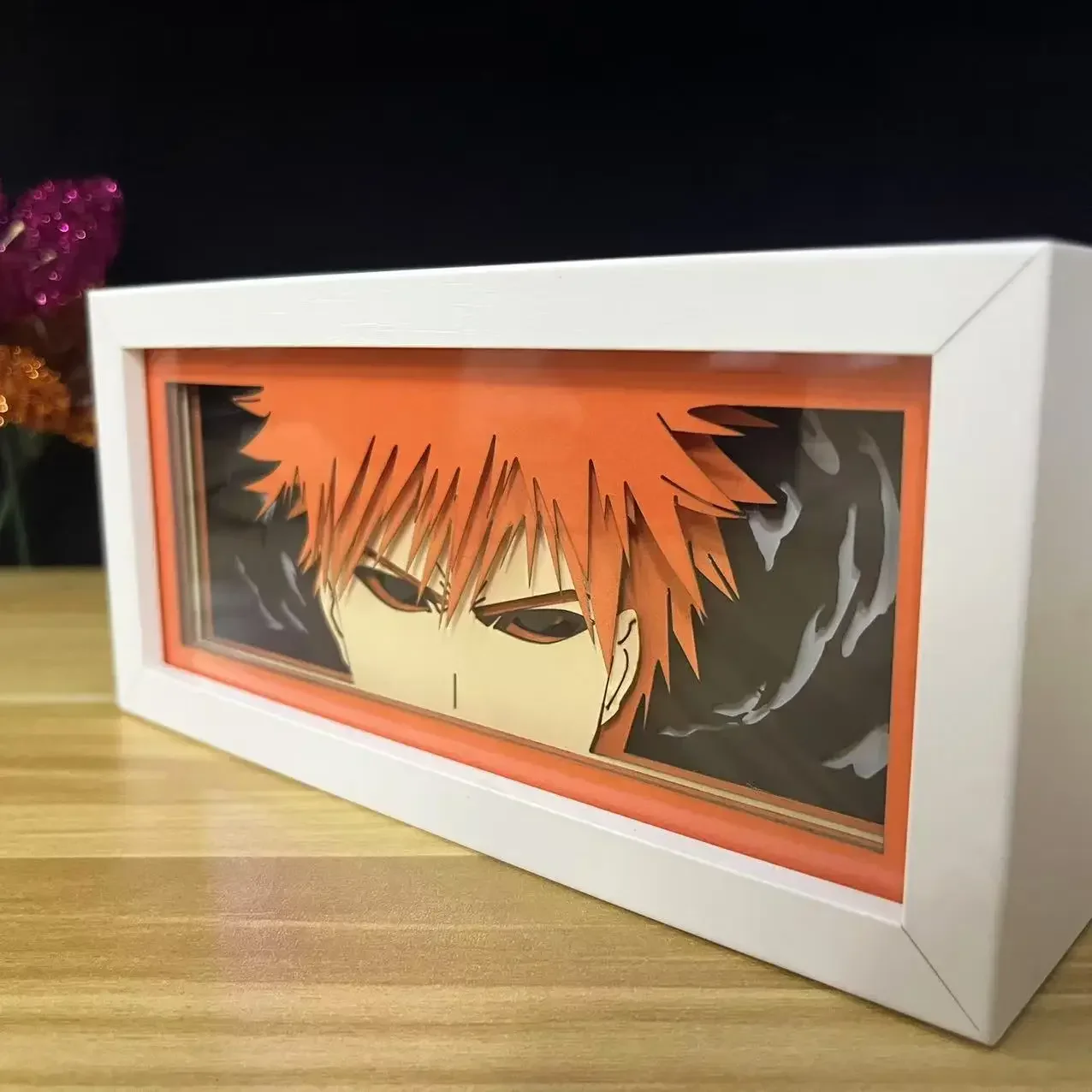 RGB Color Bleach Ichigo Kurosaki Anime Light Box MDF Wood Frame Laser Paper Cut Shadow Box Bleach Led Night Light for Room Decor