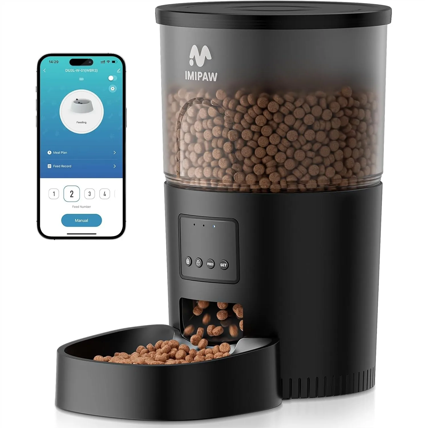 

Automatic Cat Feeder, 5G WiFi Cat Food Dispenser with APP Remote Control, Programmable Timed Feeding, Dual Power Supply, 1-10