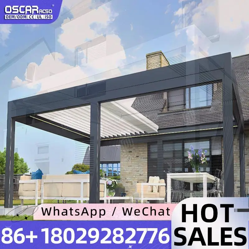 Bioclimatic Electric Adjustable Aluminum Pergola Garden Canopy for Yard Patio Outdoor Rainproof Use in Backyard Frontyard pergol