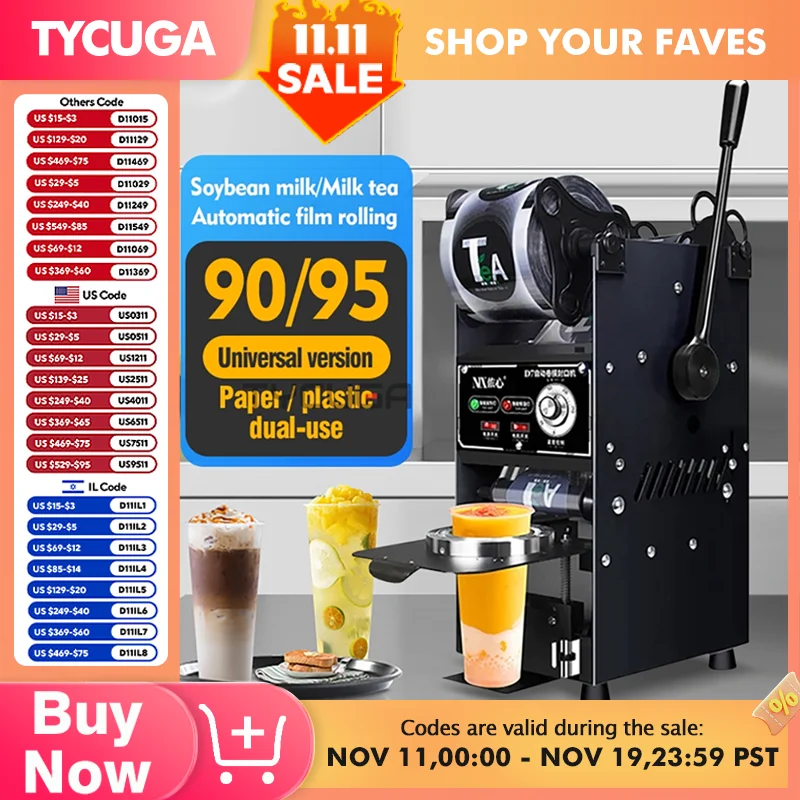 Cup Sealing Machine Juice/MilkTea/Coffee/Bubble Tea Shop Sealer Commercial Manual Plastic PP 90/95 MM Diameter Drinks Cup Sealer