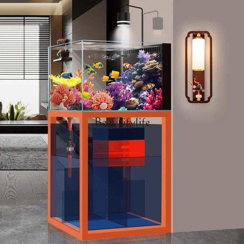 03.Seawater fish tank ultra-white glass self-circulating bottom filter small and medium living room household