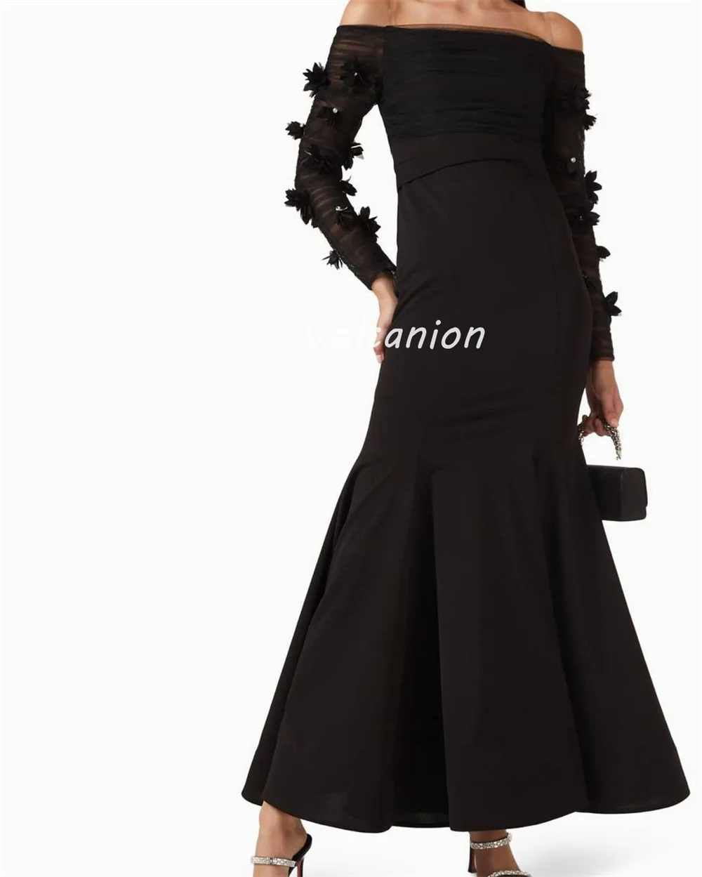 ที่กําหนดเองคุณภาพสูง Jersey ดอกไม้ Sash Rhinestone จีบ Mermaid Portrait ข้อเท้าความยาวชุด Bespoke โอกาสชุด