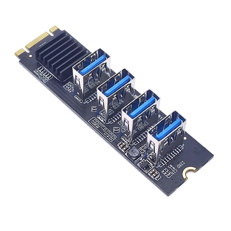M.2 NVME To 4Port PCI-E 1X Riser Card M.2 MKEY PCI-E Adapter USB3.0 PCI-E Graphics Expansion Card ASM1184E Chip
