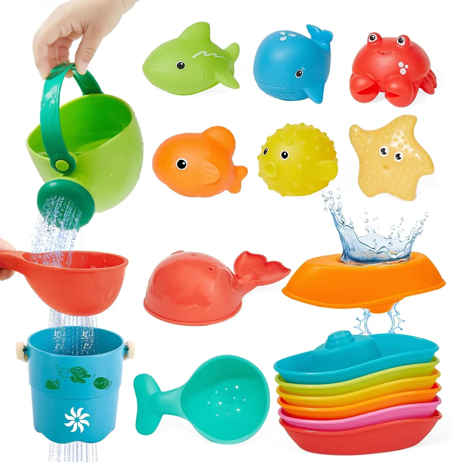 

Игрушки для купания малышей от 1 до 3 лет, 16 шт. | Легко моющиеся игрушки для ванной без плесени для малышей 2-4 лет | Игрушки для ванной и бассейна для малышей