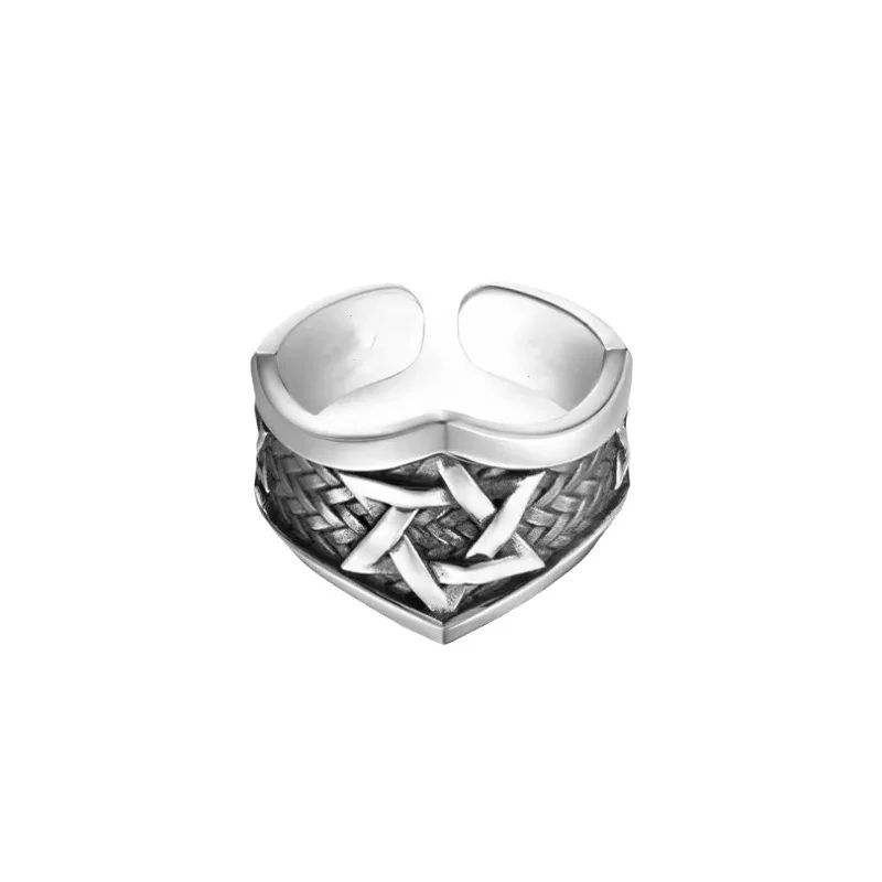 Vintage Six Point Star Woven Men's Open Ring Fashion Creative Senior Punk Hip Hop Party Personalized Jewelry Accessories Gift image 6