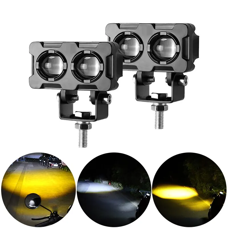 1PCS Motorcycle LED Fog Lights ATV Driving Fog Light Dual Color Work Light Bar Motorcycle Headlights Auxiliary Spotlight