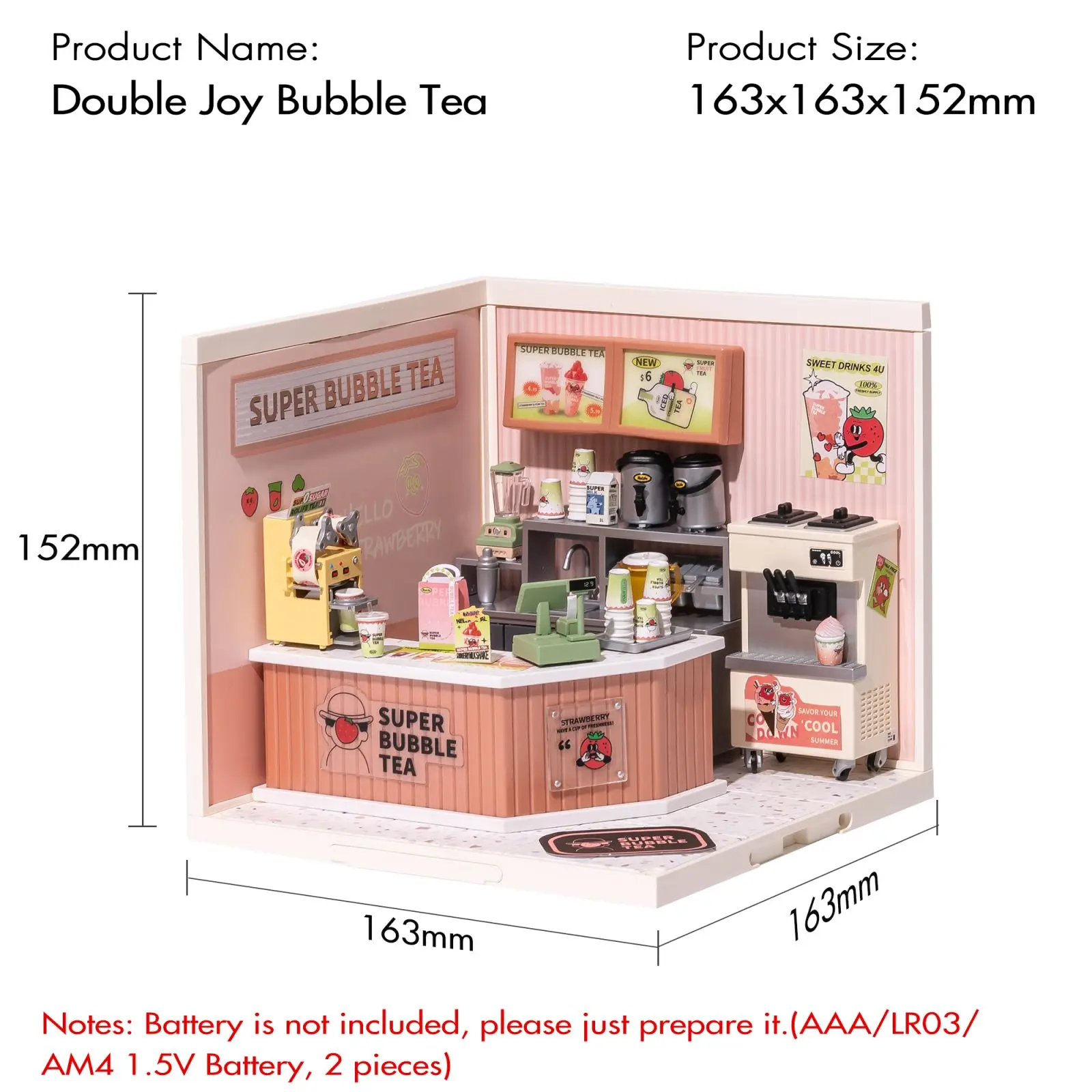 Robotime Rolife Double Joy Bubble Tea 1:24 Led Plastic 3D Puzzle DIY Miniature House Kit for Adults Hobbies for Women Men