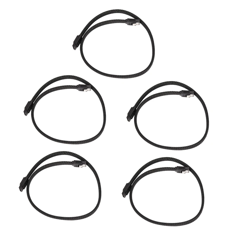 RISE-5Pcs 50CM SATA 3.0 III SATA3 7Pin Data Cable 6Gb/S SSD Cables HDD Hard Disk Data Cord With Nylon Sleeved (Black)