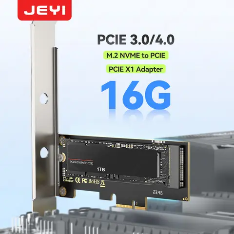 Adaptateur JEYI M.2 NVMe vers PCIe - 16 Gbit/s haute vitesse ​ ​ Convertisseur SSD PCIe 3.0/4.0 pour emplacements X1/X4/X8/X16