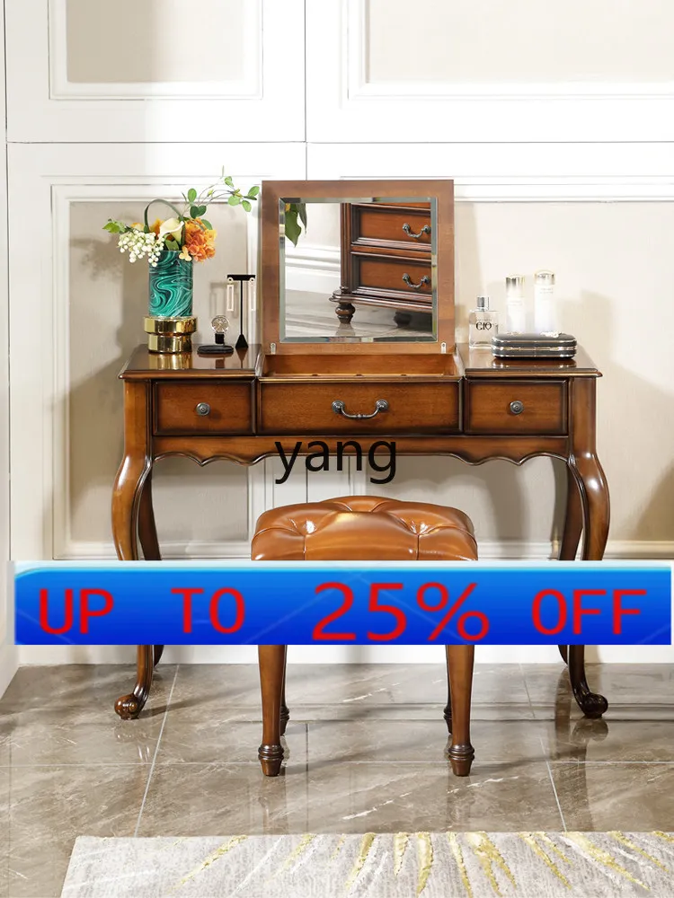 

LMM solid wood dresser makeup table simple flip top full set with leather soft bag makeup stool