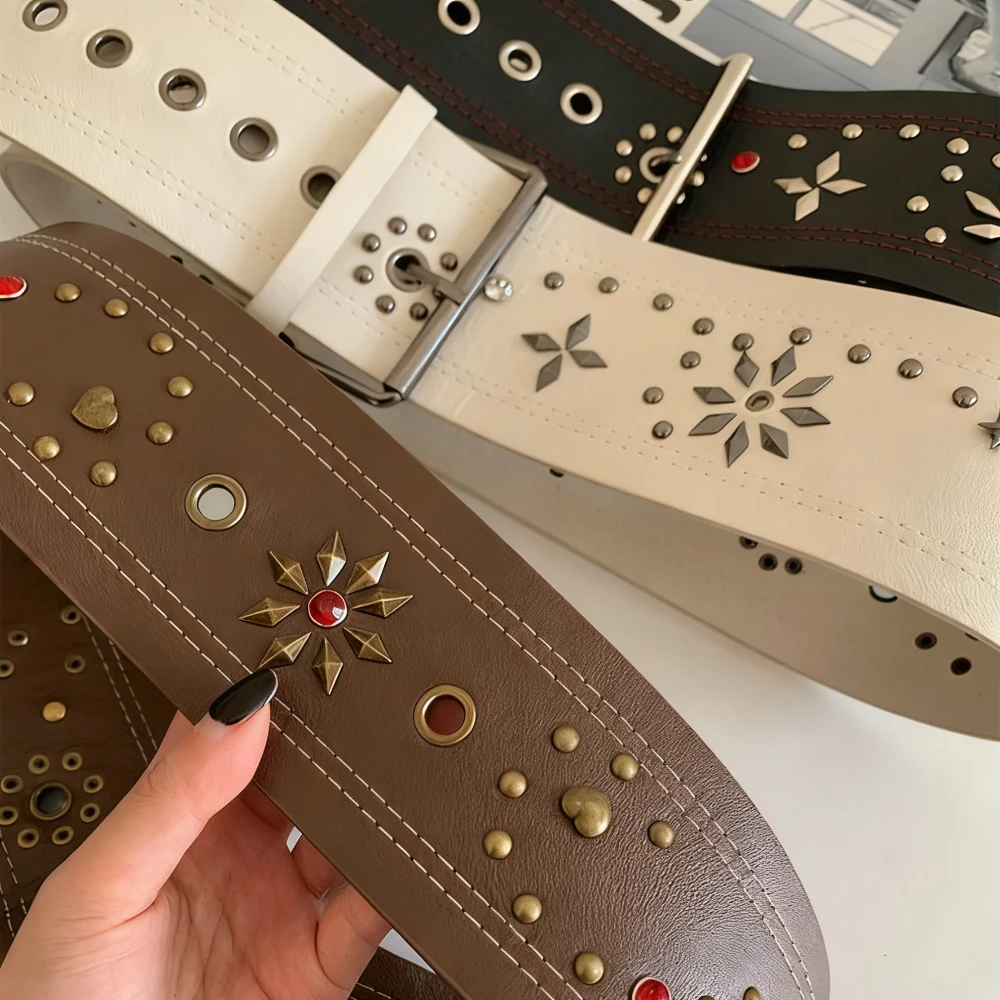 خمر صراع الألوان المتخصصة تصميم حزام Y2k التوابل الفتيات Ins نمط رصع الماس واسعة حزام ميرادور نمط صدرية #5