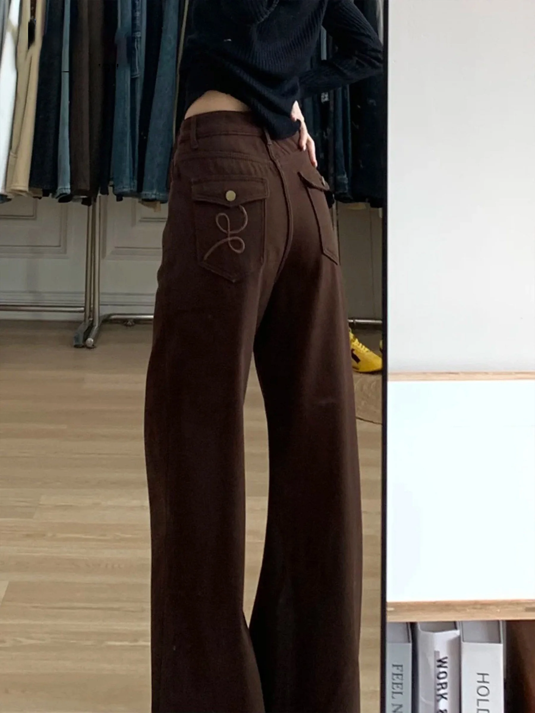 

Женские летние джинсы-клеш в ретро-американском стиле с флисовой подкладкой, эластичные, с высокой талией, вышитые, повседневные